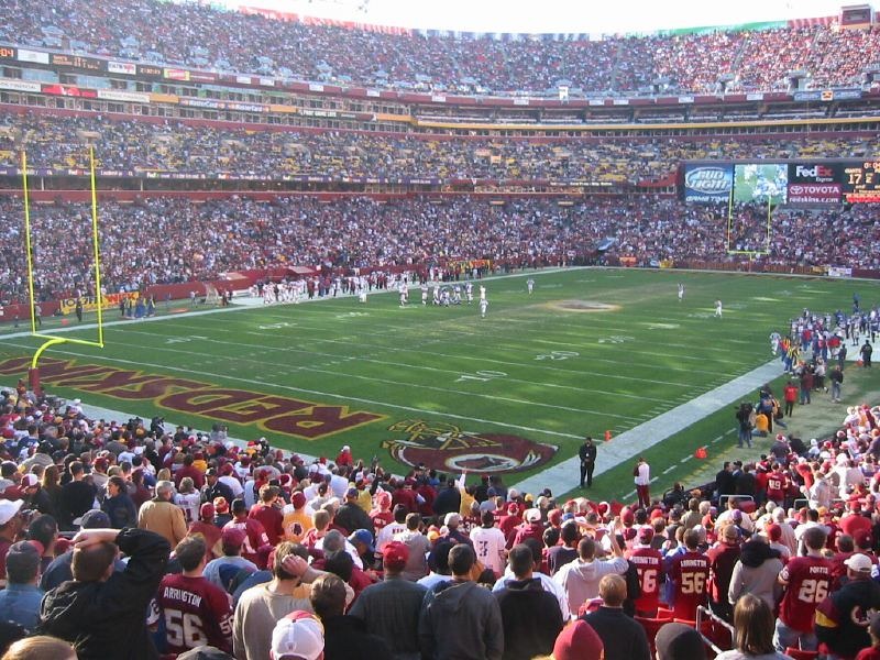 View from the lower level of FedexField during a Washington Redskins game.