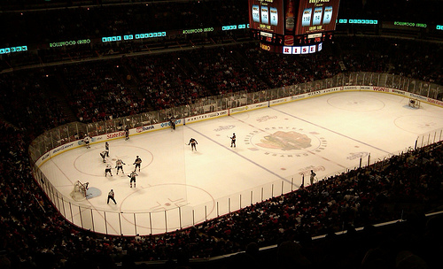Photo of the ice at the United Center, home of the Chicago Blackhawks.