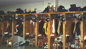 The Pittsburgh Steelers locker room from Three Rivers Stadium.