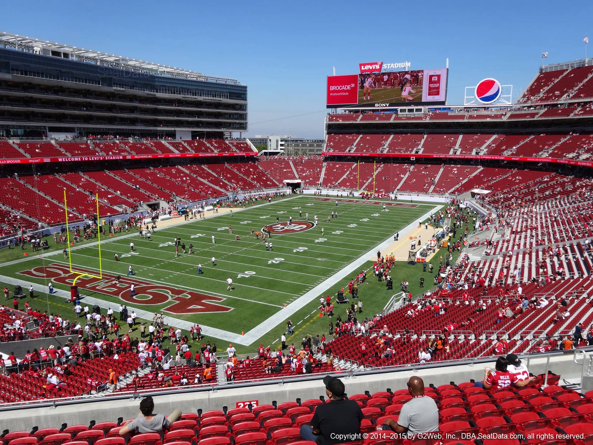 Seat view from section 225 at Levi’s Stadium, home of the San Francisco 49ers