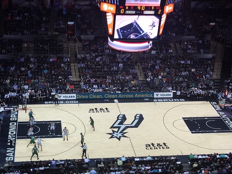 View from the upper level seats at the AT&T Center during a San Antonio Spurs game.