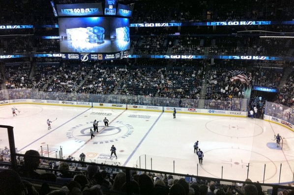 View from the Chase Club level seats at Amalie Arena during a Tampa Bay Lightning game.
