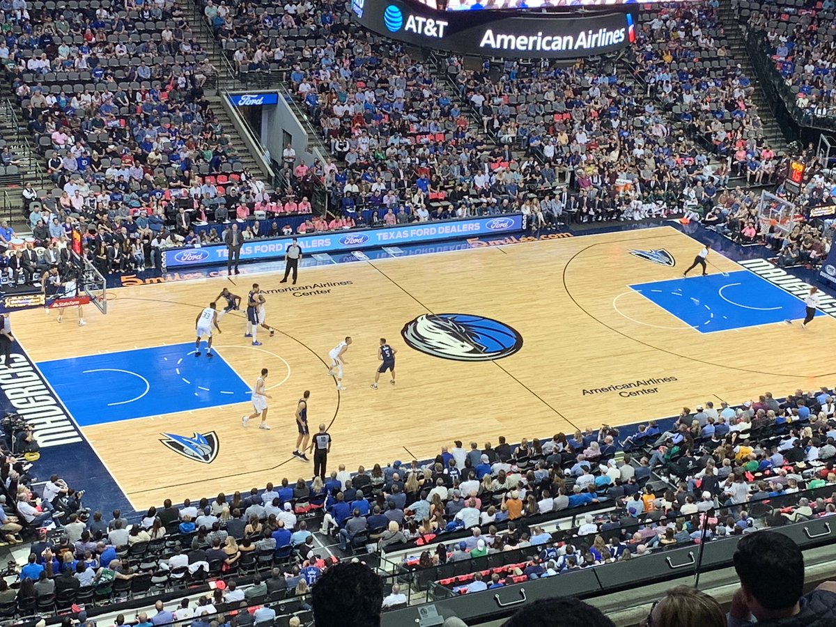 Photo of a Dallas Mavericks game taken from the terrace level of the American Airlines Center.