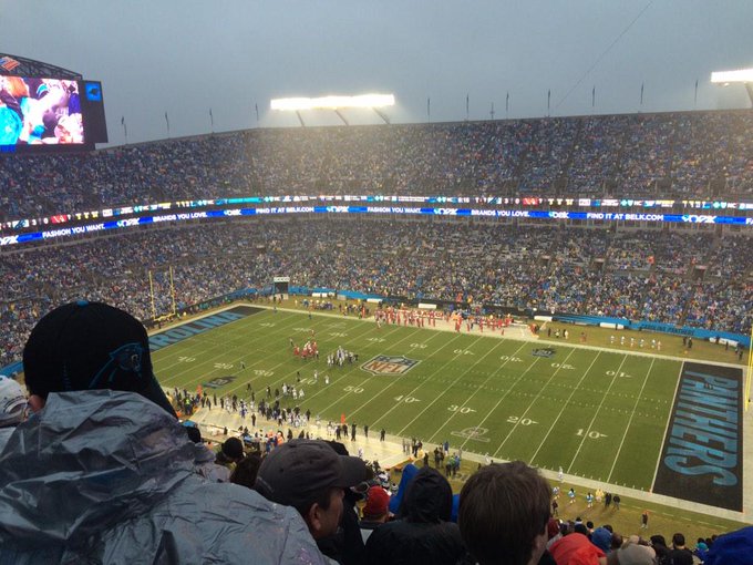 View from the upper level seats at Bank of America Stadium during a Carolina Panthers game.