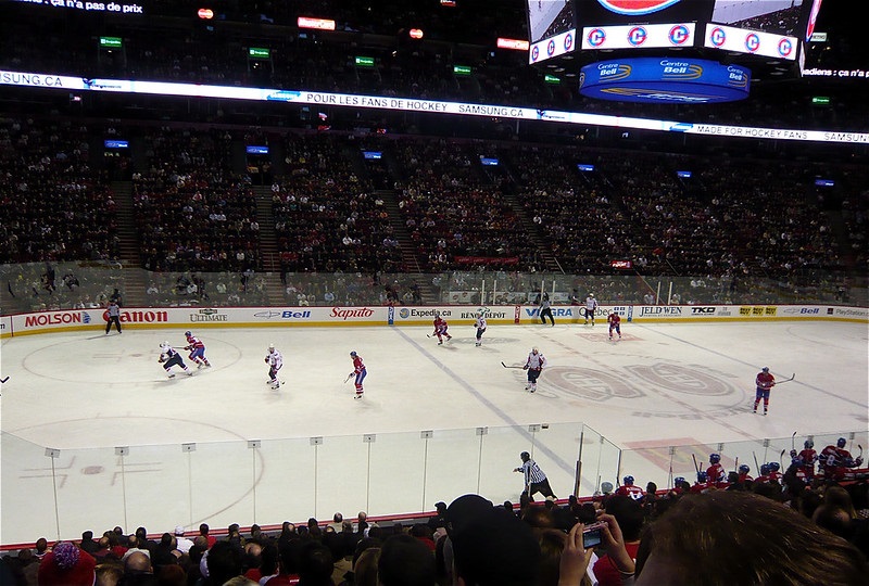 Photo taken from the rogue level seats at the Bell Centre during a Montreal Canadiens home game.