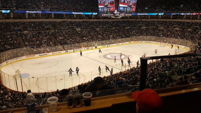 View from the 200 level seats at Bell MTS Place during a Winnipeg Jets game.