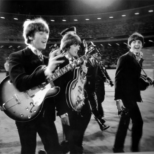 Photo of the Beatles at Candlestick Park; their final concert together. 