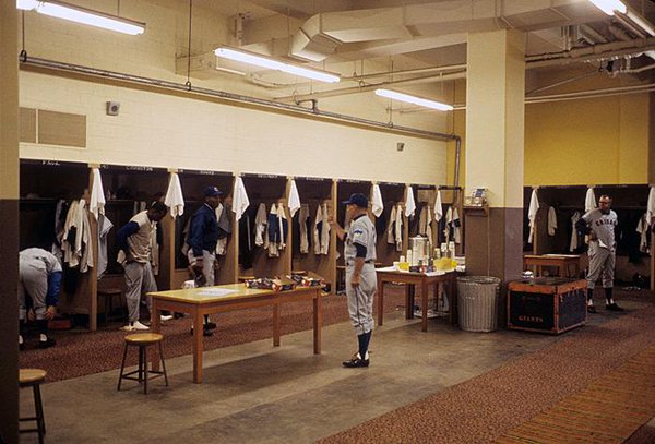Photo of the old San Francisco Giants locker room at Candlestick Park.