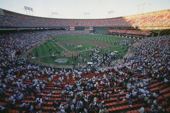 Photo of the baseball diamond from the upper level of Candlestick Park. 