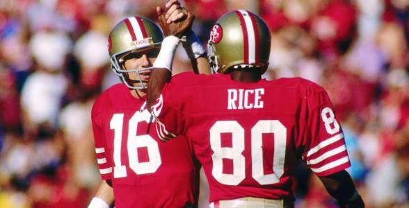 Photo of Joe Montana and Jerry Rice. The greatest two player tandem in NFL History.  