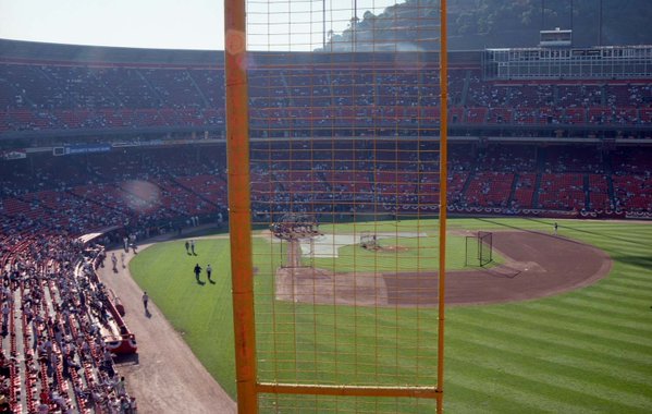 Photo of an obstructed view of the playing field from the upper level of Candlestick Park. 