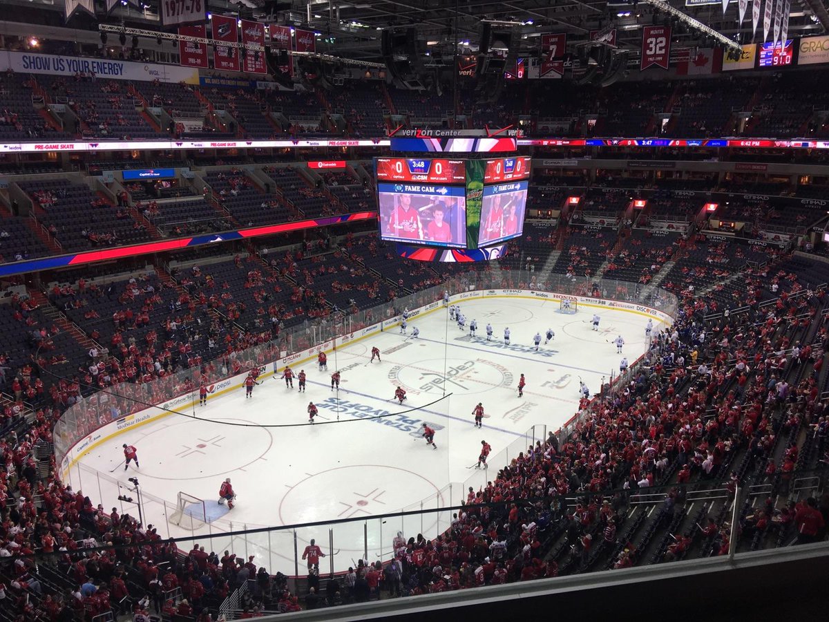 View from the 200 level of Capital One Arena during a Washington Capitals game.