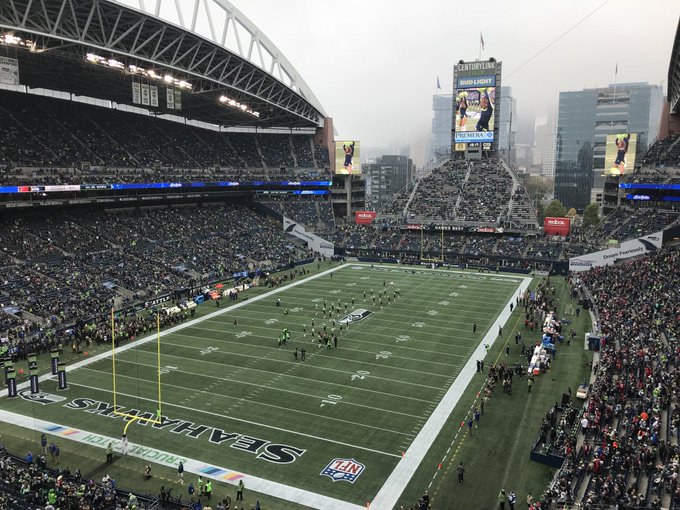 View from the upper level seats at CenturyLink Field during a Seattle Seahawks game.