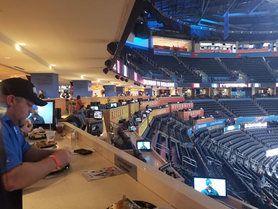 Photo of the Riverwind Casino Terrace Ledge seats at Chesapeake Energy Arena. Home of the Oklahoma City Thunder.