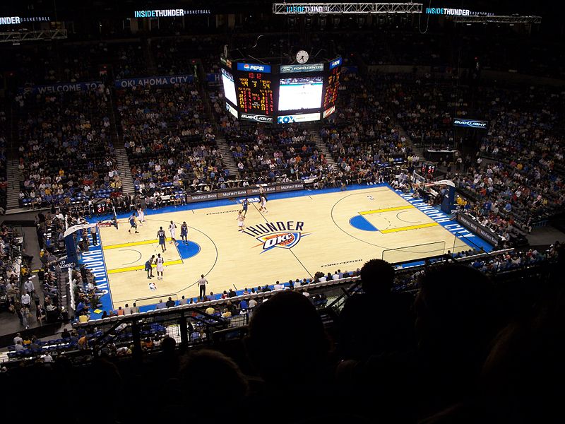 Photo taken from the upper level of Chesapeake Energy Arena during an Oklahoma City Thunder home game.