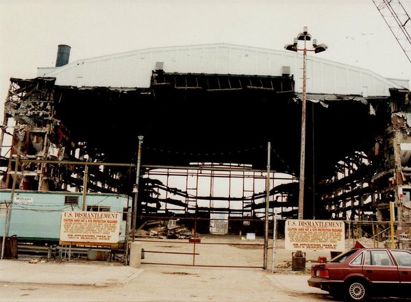 Photo of ongoing Chicago Stadium demolition in 1995. 