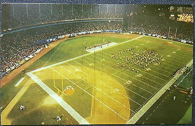 View of the playing field from the upper level of Cleveland Municipal Stadium during a Cleveland Browns home game. 