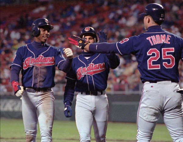 Photo of Cleveland Indians players during the 1990's.