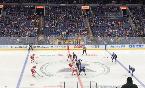 View from the Jameson Club seats at the Enterprise Center during a St. Louis Blues game.