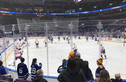 View from the Scott Credit Union Rinkside Club seats at the Enterprise Center during a St. Louis Blues game.