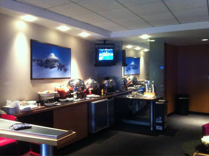Interior photo of a suite at the Enterprise Center, home of the St. Louis Blues.