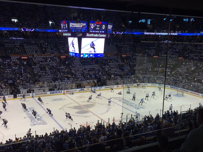 View from a suite at the Enterprise Center during a St. Louis Blues game.