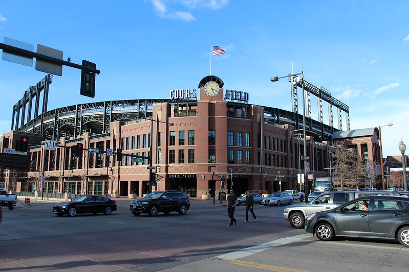 Exterior photo of Coors Field. Home of the Colorado Rockies.