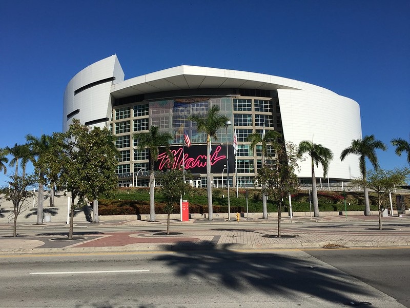 Exterior photo of American Airlines Arena in Miami, Florida. Home of the Miami Heat.