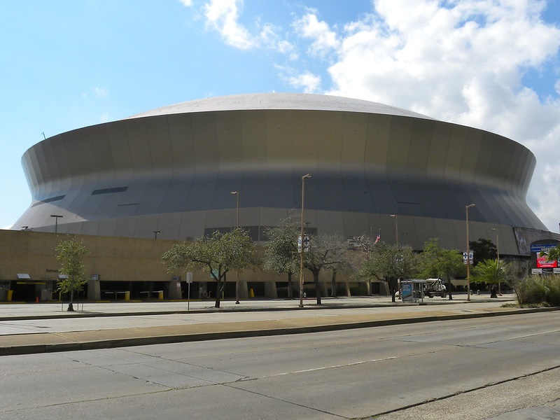 Exterior photo of the Mercedes-Benz Superdome. Home of the New Orleans Saints.