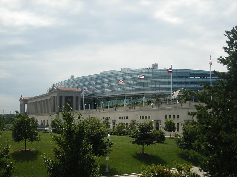 Exterior photo of Soldier Field. Home of the Chicago Bears.
