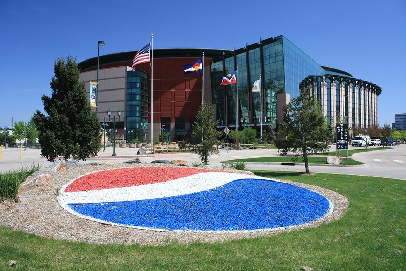 Exterior photo of the Pepsi Center. Home of the Denver Nuggets.
