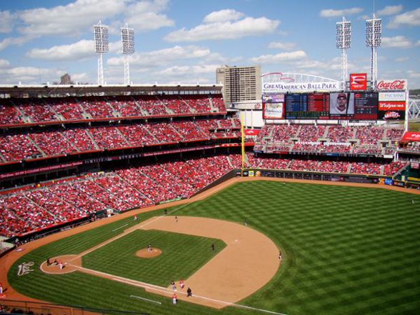 Photo of the field at Great American Ball Park from the view level. Home of the Cincinnati Reds.