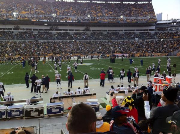 View from the lower level seats at Heinz Field during a Pittsburgh Steelers game.