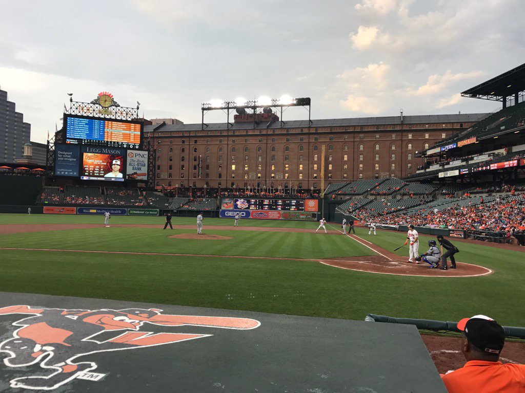 Photo of Oriole Park at Camden Yards from the field box seats. 