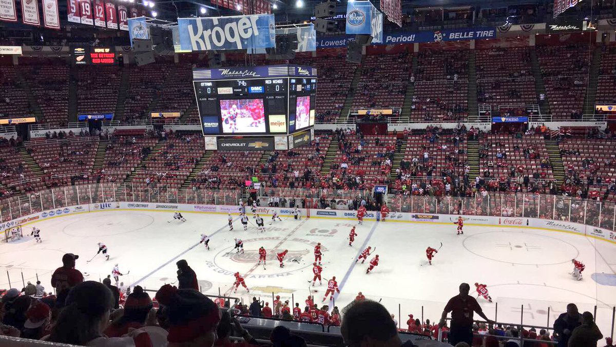 Photo of the ice at Joe Louis Arena, former home of the Detroit Red Wings.