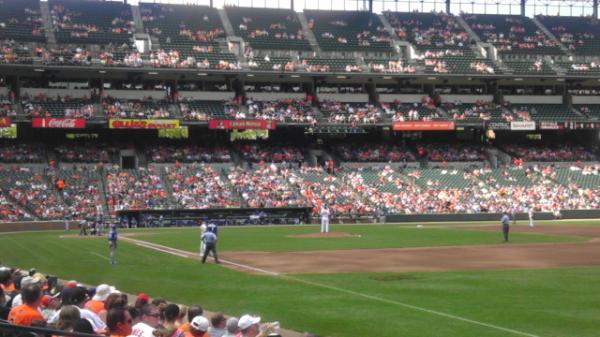 Photo of Oriole Park at Camden Yards from the lower box seats.