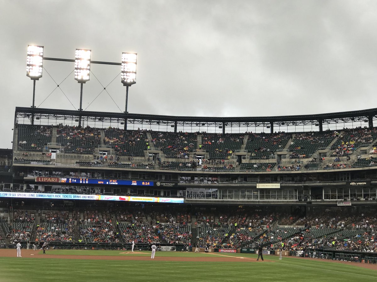Photo of Comerica Park from the pavilion seats.