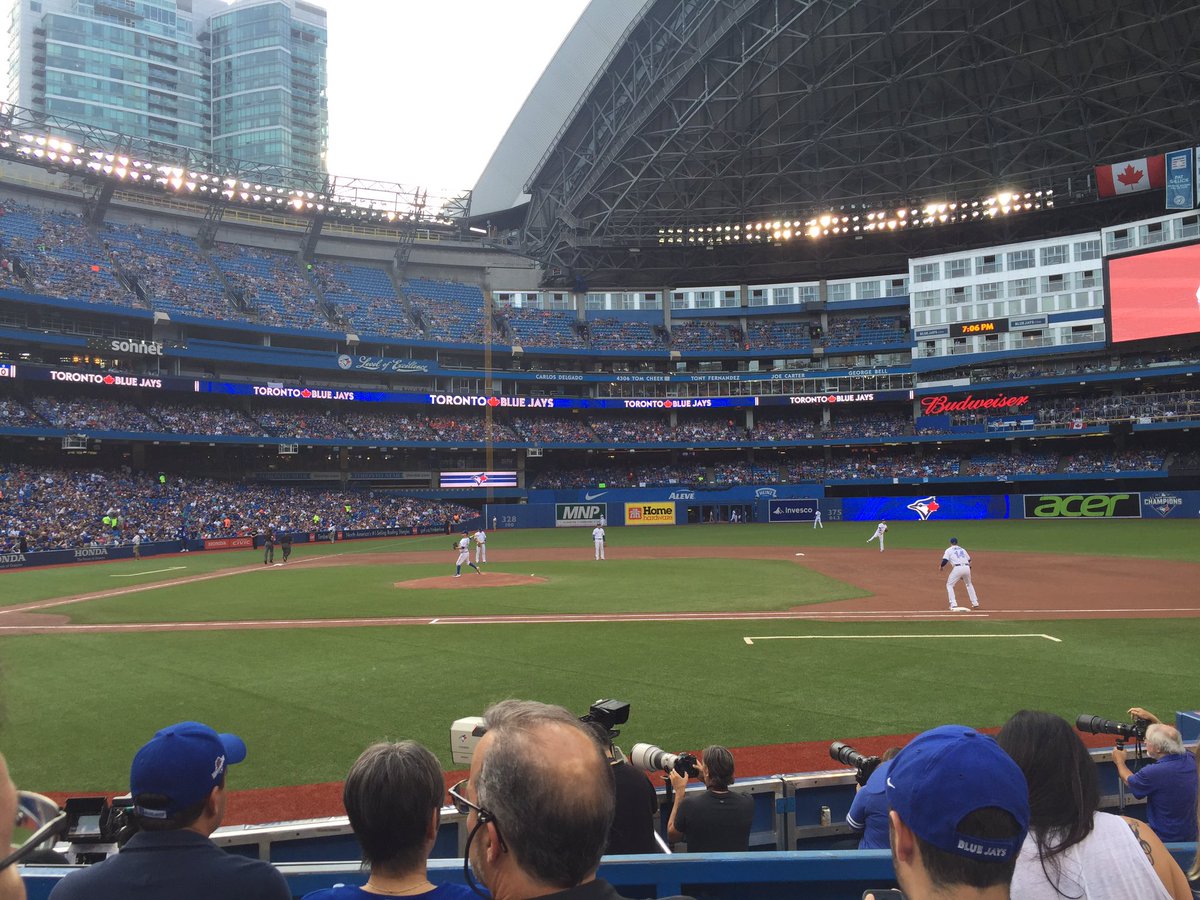 Photo of the Rogers Centre from the premium dugout seats.