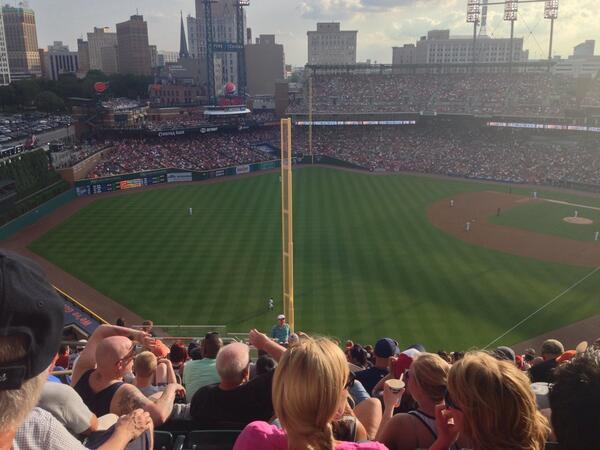 Photo of Comerica Park from the skyline seats during a Detroit Tigers game.