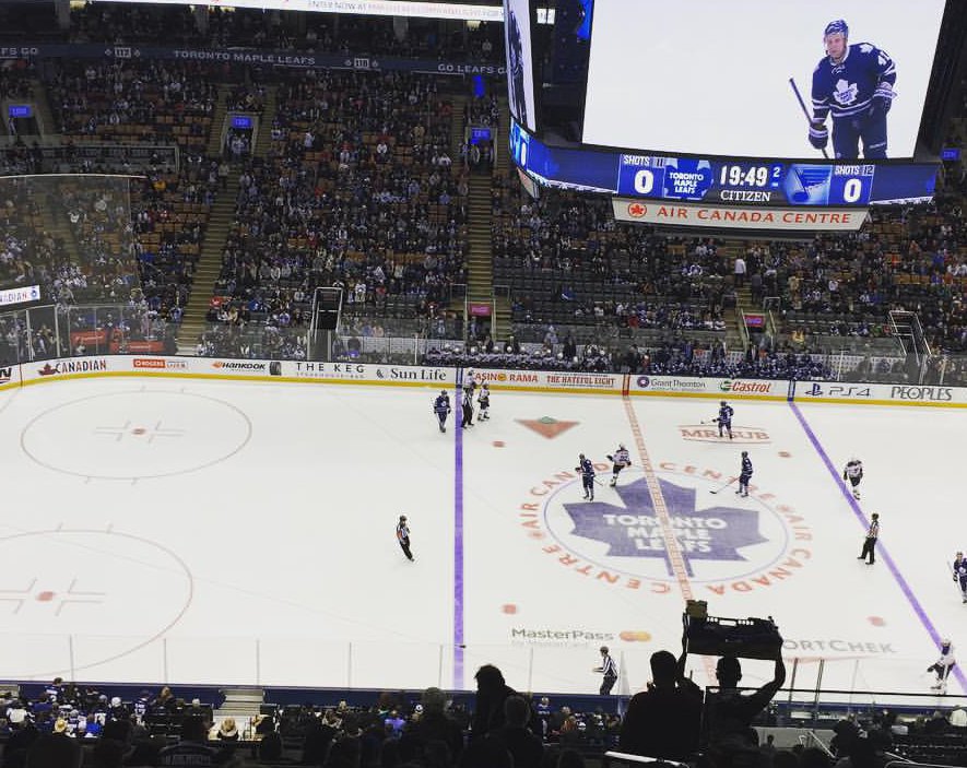 Photo of a Toronto Maple Leafs game from the 300 level of Scotiabank Arena.