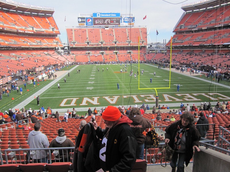 Photo taken from the lower level seats at FirstEnergy Stadium during a Cleveland Browns game.