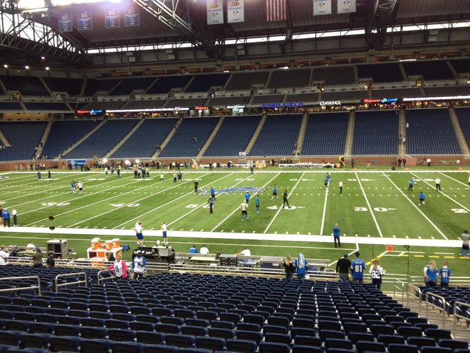 View from the lower level seats at Ford Field before a Detroit Lions game.