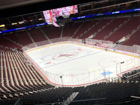 View from the AZBLUE Club at Gila River Arena before an Arizona Coyotes game.