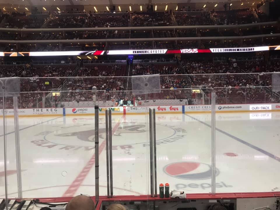 View from the BMW Lounge seats at Gila River Arena during an Arizona Coyotes game.