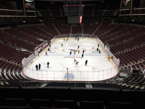 View from the Fox Sports Arizona Fan Cave area at Gila River Arena in Glendale, Arizona.