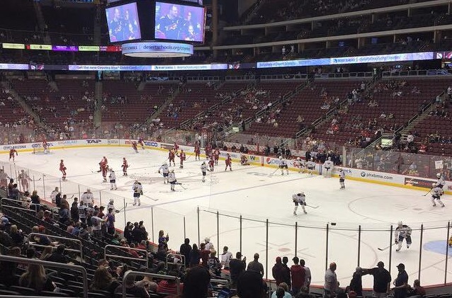 View from the lower level seats at Gila River Arena during an Arizona Coyotes game.