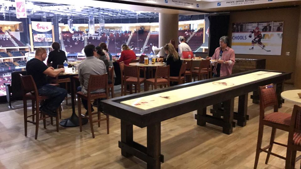 Interior photo of a Tower Suite at Gila River Arena during an Arizona Coyotes game.