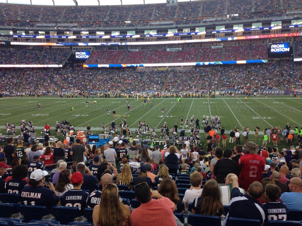 View from the 100 level seats at Gillette Stadium during a New England Patriots game.