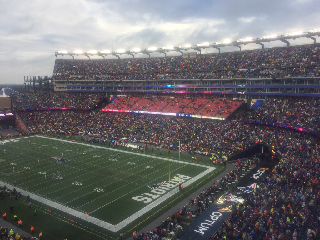 View from the 200 level seats at Gillette Stadium during a New England Patriots game.
