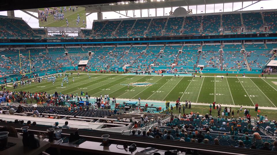 Photo taken from the club level seats at Hard Rock Stadium during a Miami Dolphins home game.